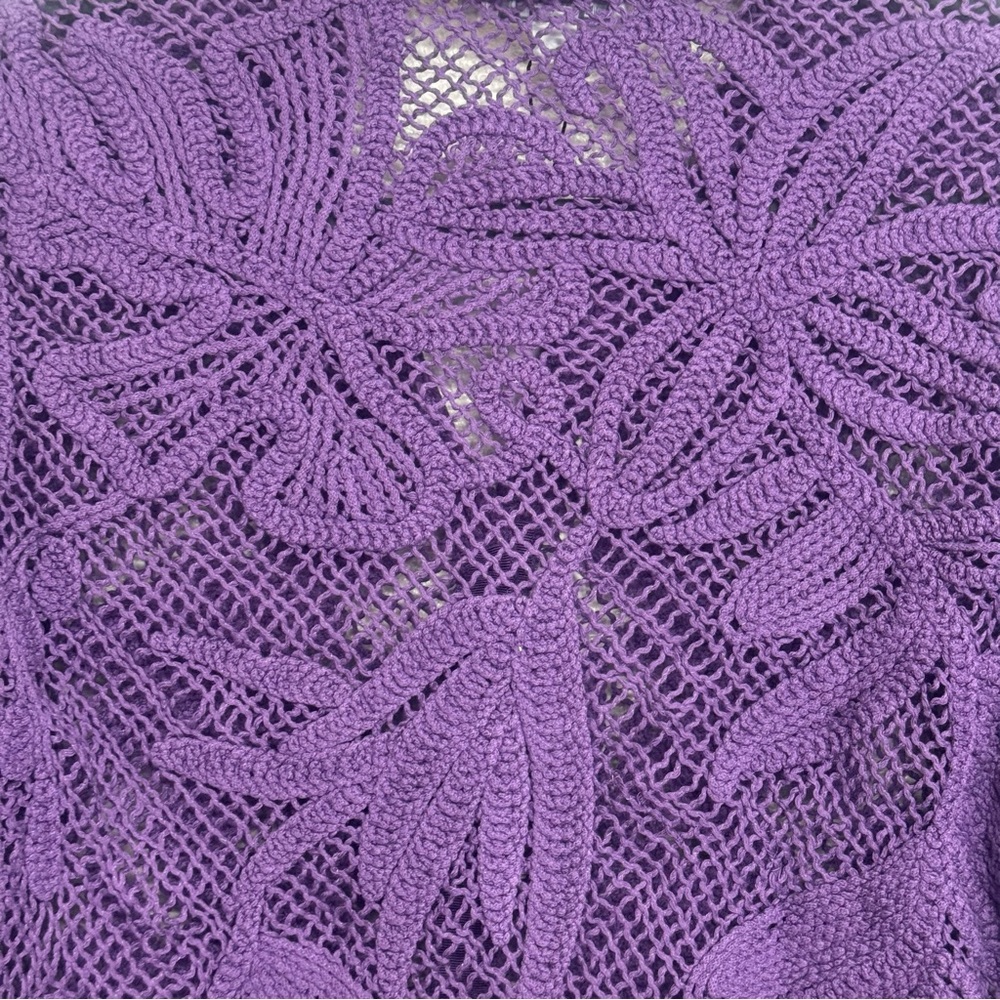 Chicos New Womens M Purple Cotton Blend Palm Frond Crochet Lace Shacket Cardigan - Picture 6 of 10